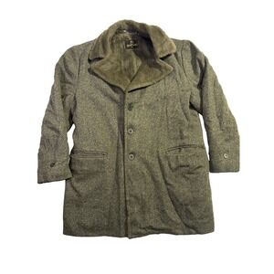 VTG Zero King Mens‎ Wool Blend Overcoat Sz 46 Faux Fur Collar Lined ~ 70s Retro